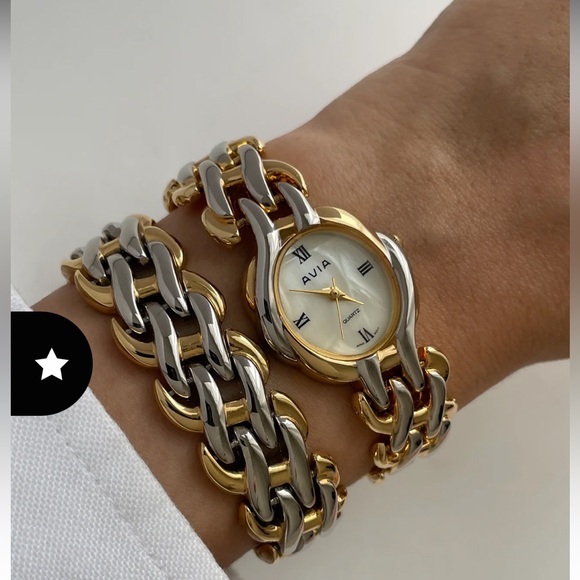 AVIA Duo Tone Watch Set with matching bracelet